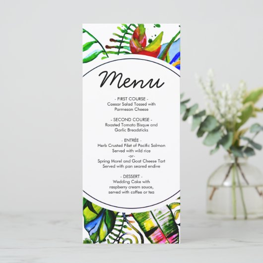 トロピカルはっきりしたパームリーフリースのメ結婚ニュー メニュー (スタンド正面)