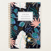 トロピカルはっきりしたボタニカルパターンモノグラム2024 プランナー手帳 (正面)