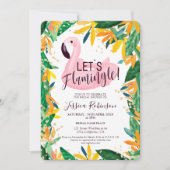 トロピカルはフラミングルの水彩ブライダルシャワー 招待状 (正面)