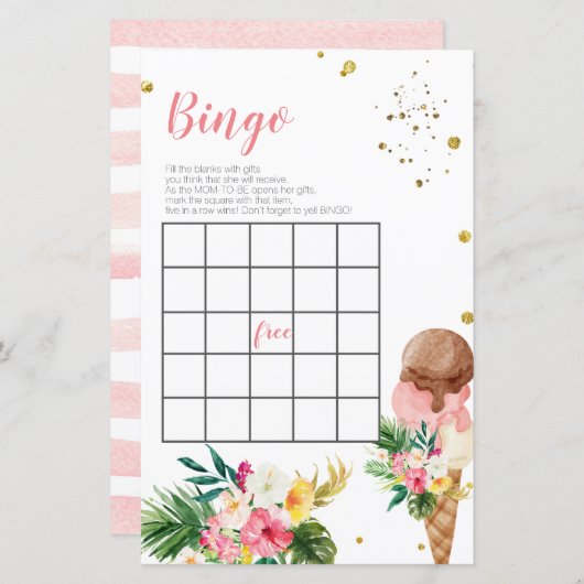 トロピカルアイスクリームブライダルシャワービンゴゲーム (正面/裏面)