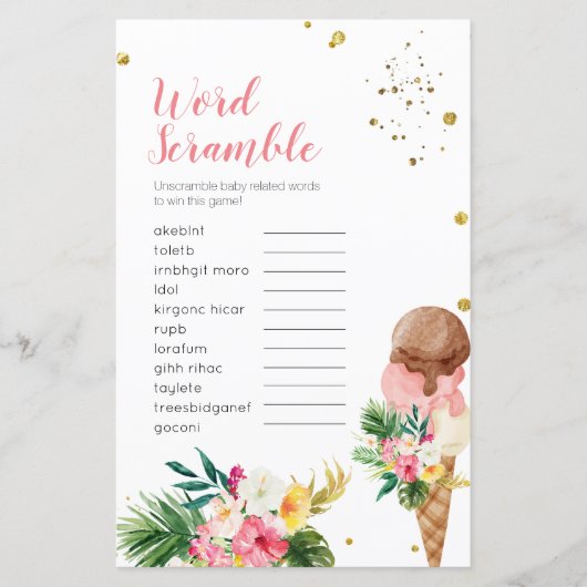 トロピカルアイスクリームワードスクランブルブライダルシャワー (正面)