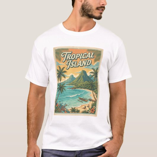 トロピカルアイランドのレトロデザイン Tシャツ (正面)