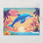 トロピカルアイランドの夕焼けとイルカ ポストカード (正面)