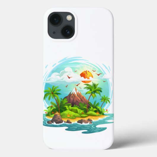 トロピカルアイランドイラストレーションと海ビュー Case-Mate iPhoneケース (裏面)