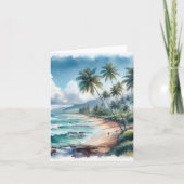 トロピカルアイランドウォーターカラー沿岸海景空白の ノートカード (正面)