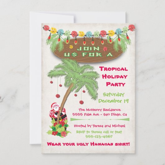 トロピカルアイランドクリスマスホリデーパーティー招待状 招待状 (正面)