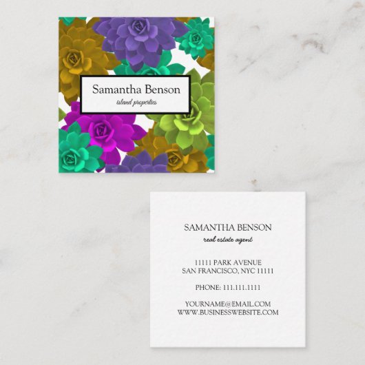 トロピカルアイランドグリーン&ホワイトスクエア スクエア名刺 (正面/裏面)