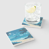 トロピカルアイランドサマーブルー海ビーチビベス ストーンコースター (横)