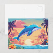 トロピカルアイランドサンセットとイルカ ポストカード (正面/裏面)