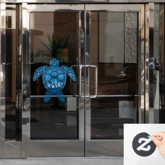 トロピカルアイランドシータートルデザインインブルー ウィンドウサイン (オフィスドア)