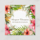 トロピカルアイランドハイビスカスパームウォーターカラーフローラ スクエア名刺 (正面)