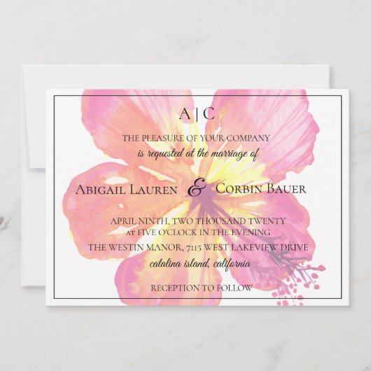 トロピカルアイランドハイビスカス結婚式招待状 招待状 (正面)