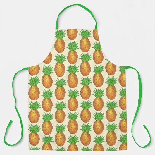 トロピカルアイランドハワイアンパイナップルフルーツプリント エプロン (正面)