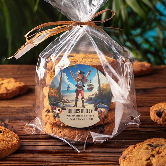 トロピカルアイランドパイレーツガールサンキューステッカー ラウンドシール