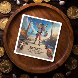 トロピカルアイランドパイレーツガールバースデーパーティー スタンダードカクテルナプキン