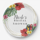 トロピカルアイランドパラダイス 鳥 花 ボタニカル ペーパープレート (正面)