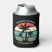 トロピカルアイランドパームツリーサンセットビーチルアウ（ハワイ式宴会）ブラック 缶クーラー (缶正面)