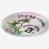 トロピカルアイランドパームツリーサンセット招待状 ペーパープレート (アングル)