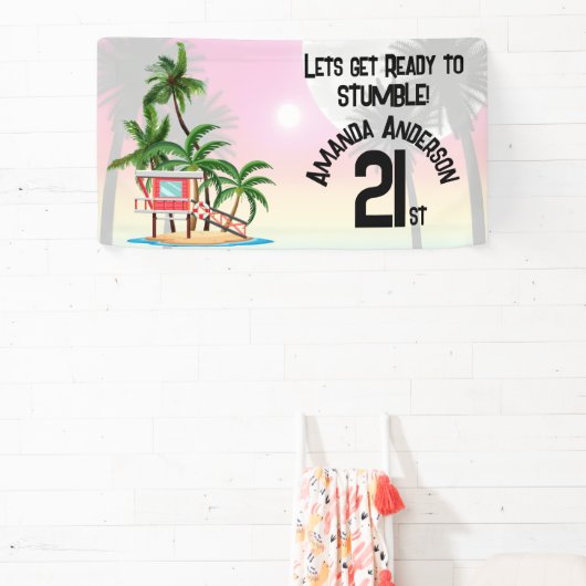 トロピカルアイランドパームツリーサンセット招待状 横断幕 (インサイチュ)