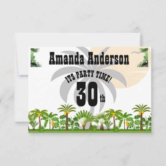 トロピカルアイランドパームツリーサンセット サンキューカード (正面)