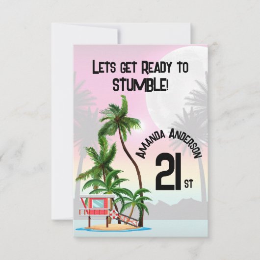 トロピカルアイランドパームツリーサンセット サンキューカード (正面)