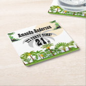 トロピカルアイランドパームツリーサンセット スクエアペーパーコースター (アングル)