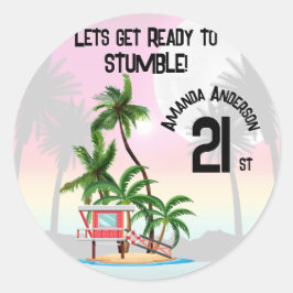 トロピカルアイランドパームツリーサンセット ラウンドシール