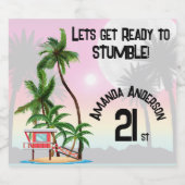 トロピカルアイランドパームツリーサンセット リキュールボトルラベル (シングルラベル)