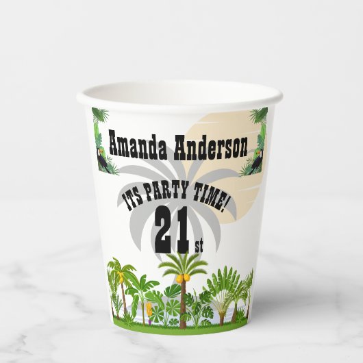 トロピカルアイランドパームツリーサンセット 紙コップ (正面)