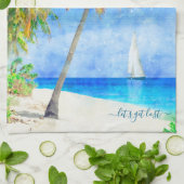 トロピカルアイランドパームツリーセーリングボート キッチンタオル (折り畳み)