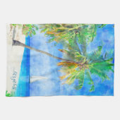 トロピカルアイランドパームツリーセーリングボート キッチンタオル (横)