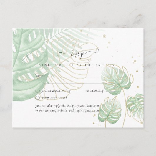 トロピカルアイランドパーム葉ビーチ結婚式 ポストカード (正面)