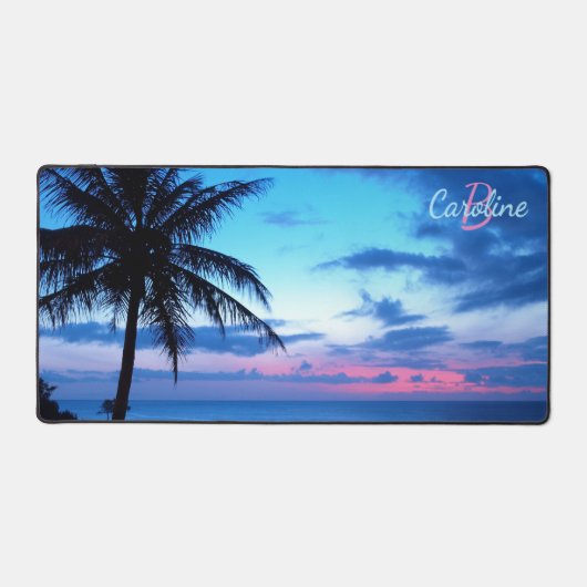トロピカルアイランドビーチアクアブルー海ピンクサンセット デスクマット (正面)