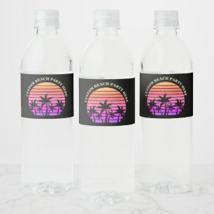 トロピカルアイランドビーチパームツリーズピンクブラック ペットボトルラベル