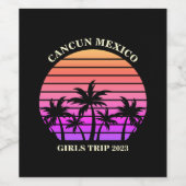 トロピカルアイランドビーチパームツリー ピンク ブラックパーティ ワインラベル (シングルラベル)