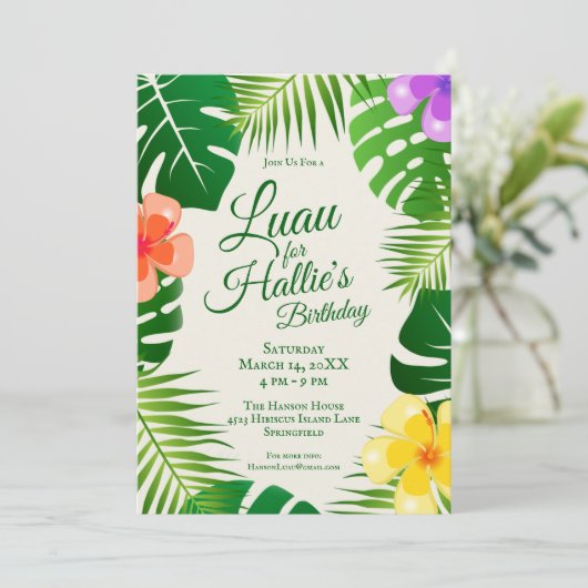 トロピカルアイランドビーチルアウ（ハワイ式宴会）誕生日 招待状 (スタンド正面)
