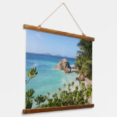 トロピカルアイランドビーチロックスパームツリーズ 吊り下げ型タペストリー (傾斜あり)