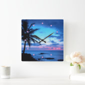 トロピカルアイランドビーチ海ピンクブルーサンセットフォト スクエア壁時計 (ホーム)