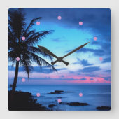 トロピカルアイランドビーチ海ピンクブルーサンセットフォト スクエア壁時計 (正面)