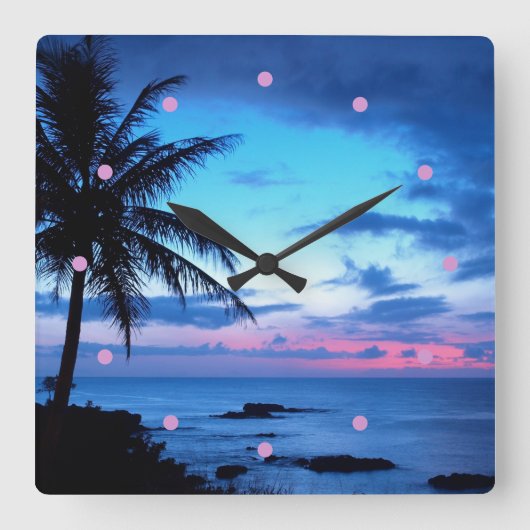 トロピカルアイランドビーチ海ピンクブルーサンセットフォト スクエア壁時計 (正面)