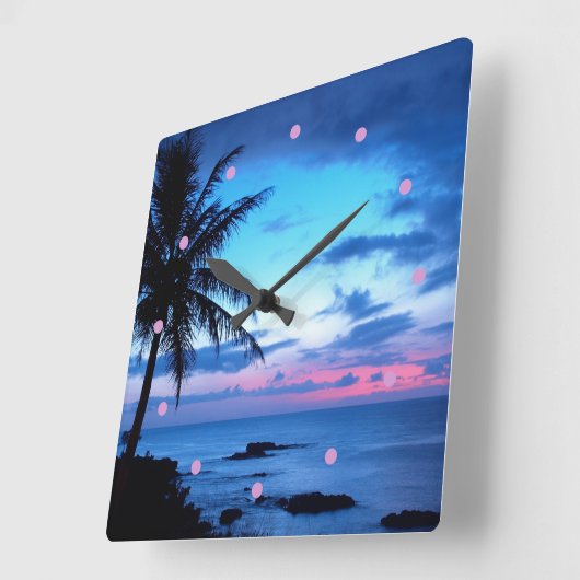 トロピカルアイランドビーチ海ピンクブルーサンセットフォト スクエア壁時計 (傾斜)