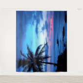 トロピカルアイランドビーチ海ピンクブルーサンセットフォト タペストリー (正面)