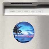 トロピカルアイランドビーチ海ピンクブルーサンセットフォト マグネット (インサイチュ (食洗機))