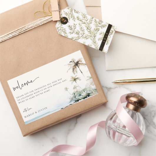 トロピカルアイランドビーチ結婚式ウェルカムバッグ 長方形シール (ギフト)