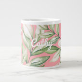 トロピカルアイランドピンク、赤面、グリーンフローラ ジャンボコーヒーマグカップ (正面)