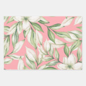 トロピカルアイランドピンク、赤面、緑のフローラ3パック ラッピングペーパーシート (正面)