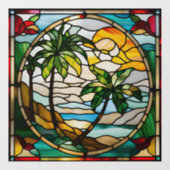 トロピカルアイランドフェイクアットサンセットステンドグラス ウィンドウサイン (シート)