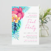 トロピカルアイランドフラワーズプールパーティー誕生日 招待状 (スタンド正面)