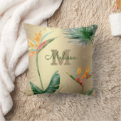 トロピカルアイランドフローラモノグラムスクリプトゴールドフォイル クッション (ブランケット)