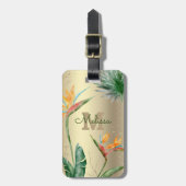 トロピカルアイランドフローラモノグラムスクリプトゴールドフォイル ラゲッジタグ (正面縦)